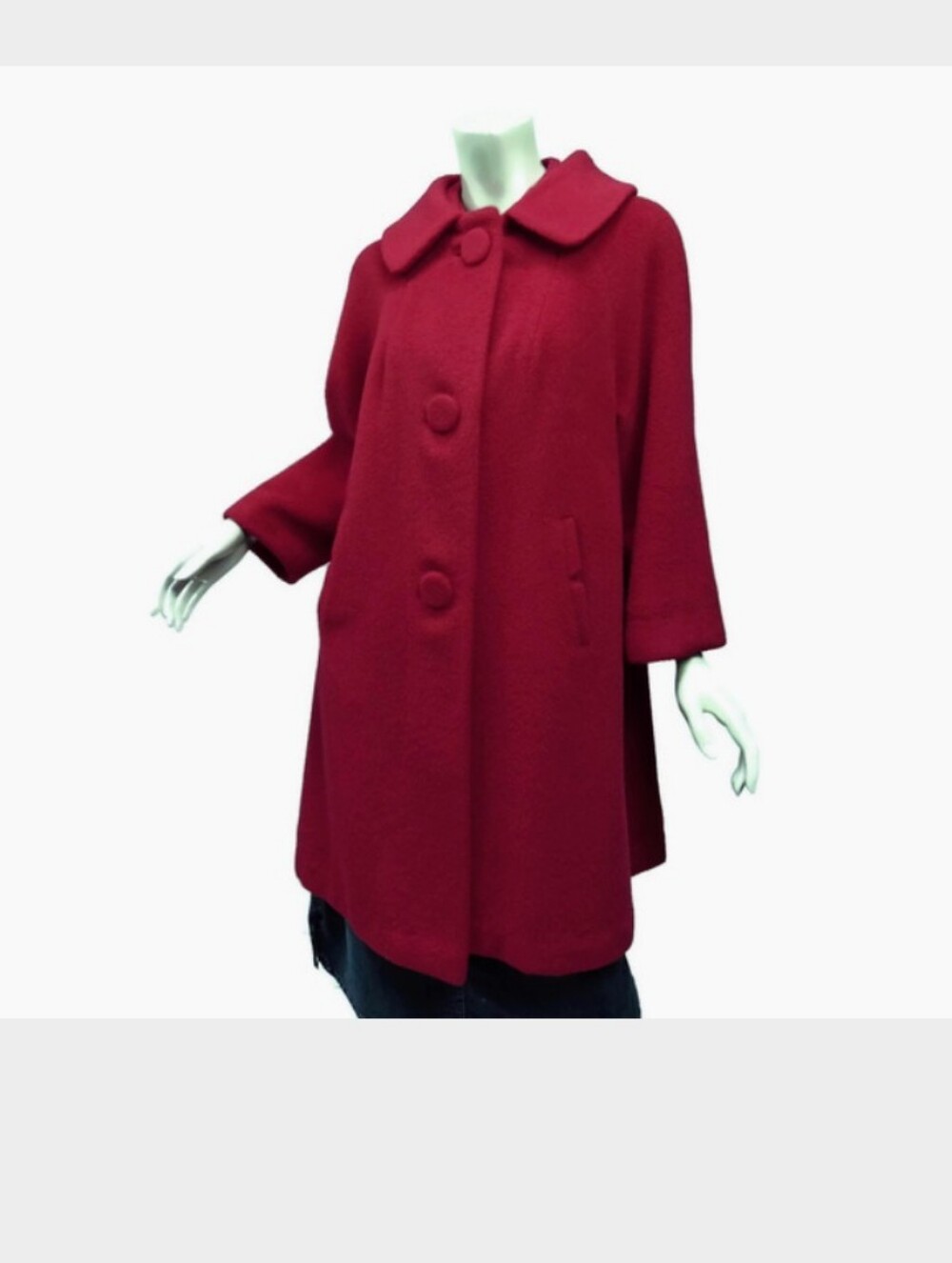 Women's Red Wool-Blend Swing Coat - Vintage 50s M/L